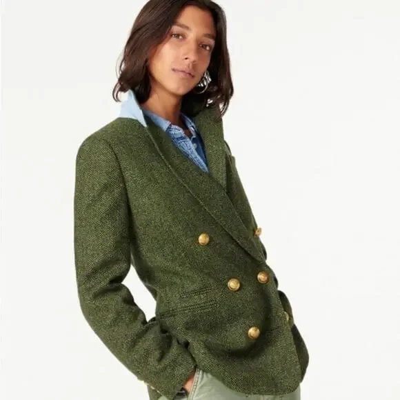 NEW J.Crew Bristol Blazer Jacket Double Breasted Herringbone Wool Green Size 10 - Picture 2 of 9